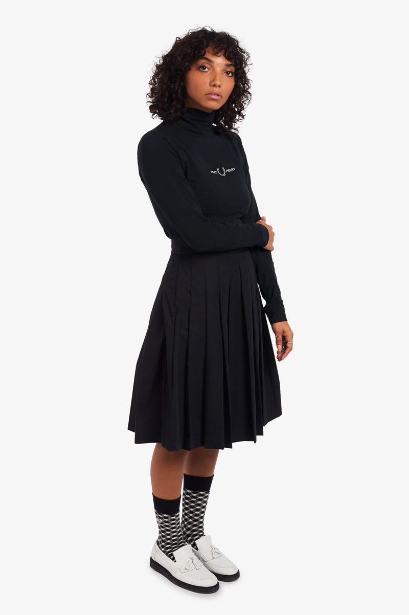 Black Fred Perry Branded Roll Neck Women's T Shirts | PH 2029BEXC